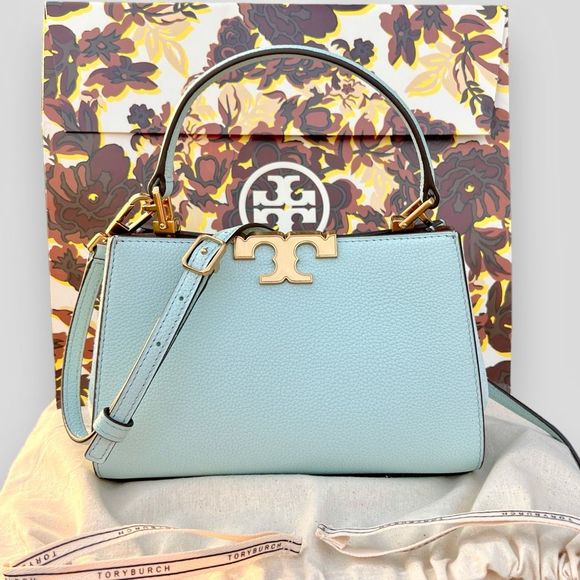 Tory Burch Handbags - AUTHENTICATED New Tory Burch Mini Eleanor Pebbled Leather Satchel Bag Sky $548